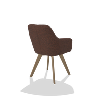 Silla de comedor con reposabrazos Basil 6624 en tela Ascot Brick (chocolate), patas en natural, vista trasera en ángulo
