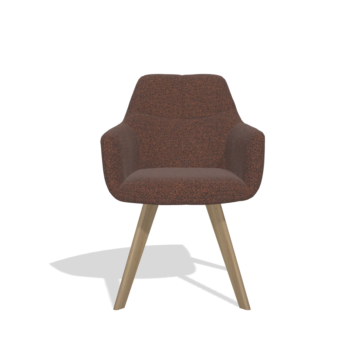 Silla de comedor con reposabrazos Basil 6624 en tela Ascot Brick (chocolate), patas en natural, vista frontal