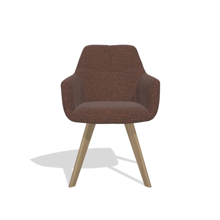 Silla de comedor con reposabrazos Basil 6624 en tela Ascot Brick (chocolate), patas en natural, vista frontal