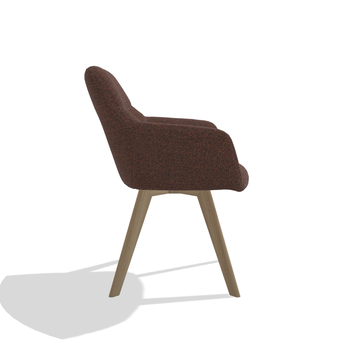 Silla de comedor con reposabrazos Basil 6624 en tela Ascot Brick (chocolate), patas en natural, vista lateral