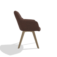 Silla de comedor con reposabrazos Basil 6624 en tela Ascot Brick (chocolate), patas en natural, vista lateral