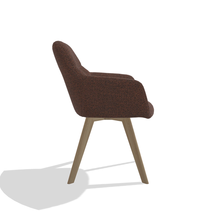 Silla de comedor con reposabrazos Basil 6624 en tela Ascot Brick (chocolate), patas en natural, vista lateral