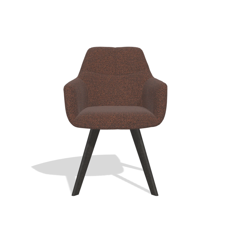 Silla de comedor con reposabrazos Basil 6624 en tela Ascot Brick (chocolate), patas en tabaco, vista frontal