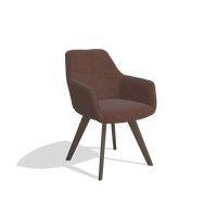 Silla de comedor con reposabrazos Basil 6624 en tela Ascot Brick (chocolate), patas en nogal, vista en ángulo