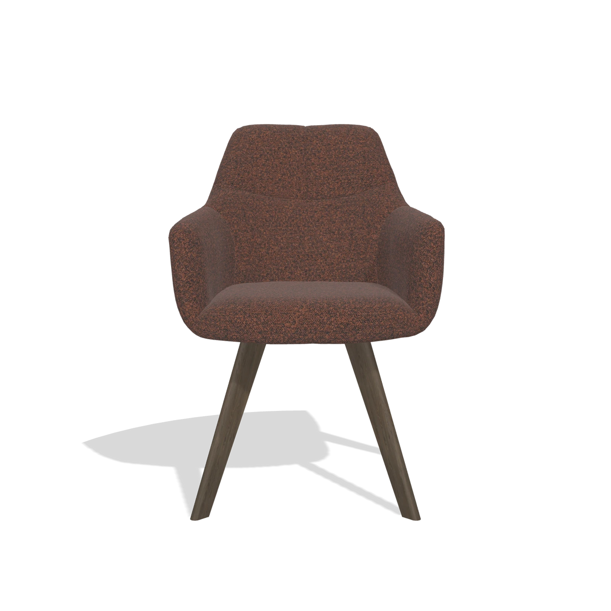Silla de comedor con reposabrazos Basil 6624 en tela Ascot Brick (chocolate), patas en nogal, vista frontal