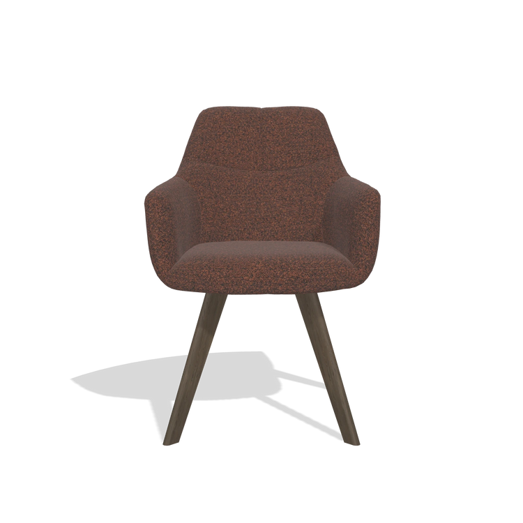 Silla de comedor con reposabrazos Basil 6624 en tela Ascot Brick (chocolate), patas en nogal, vista frontal