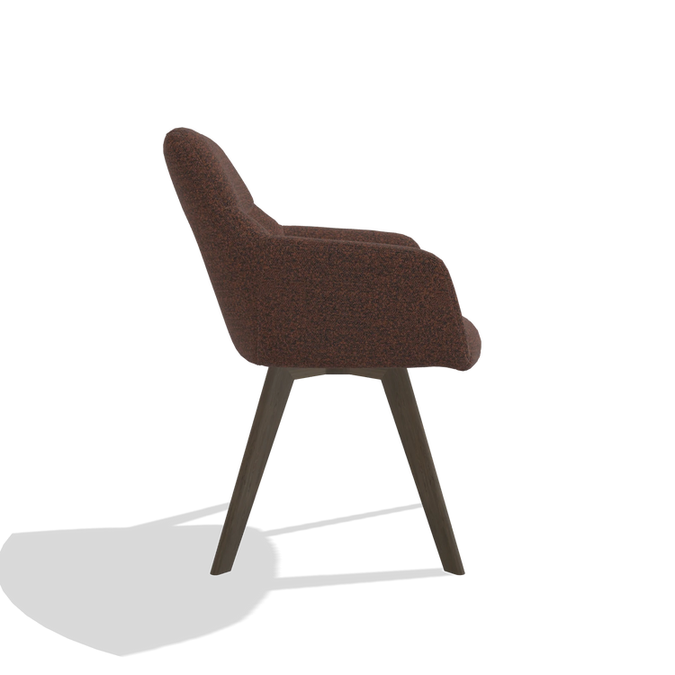 Silla de comedor con reposabrazos Basil 6624 en tela Ascot Brick (chocolate), patas en nogal, vista lateral