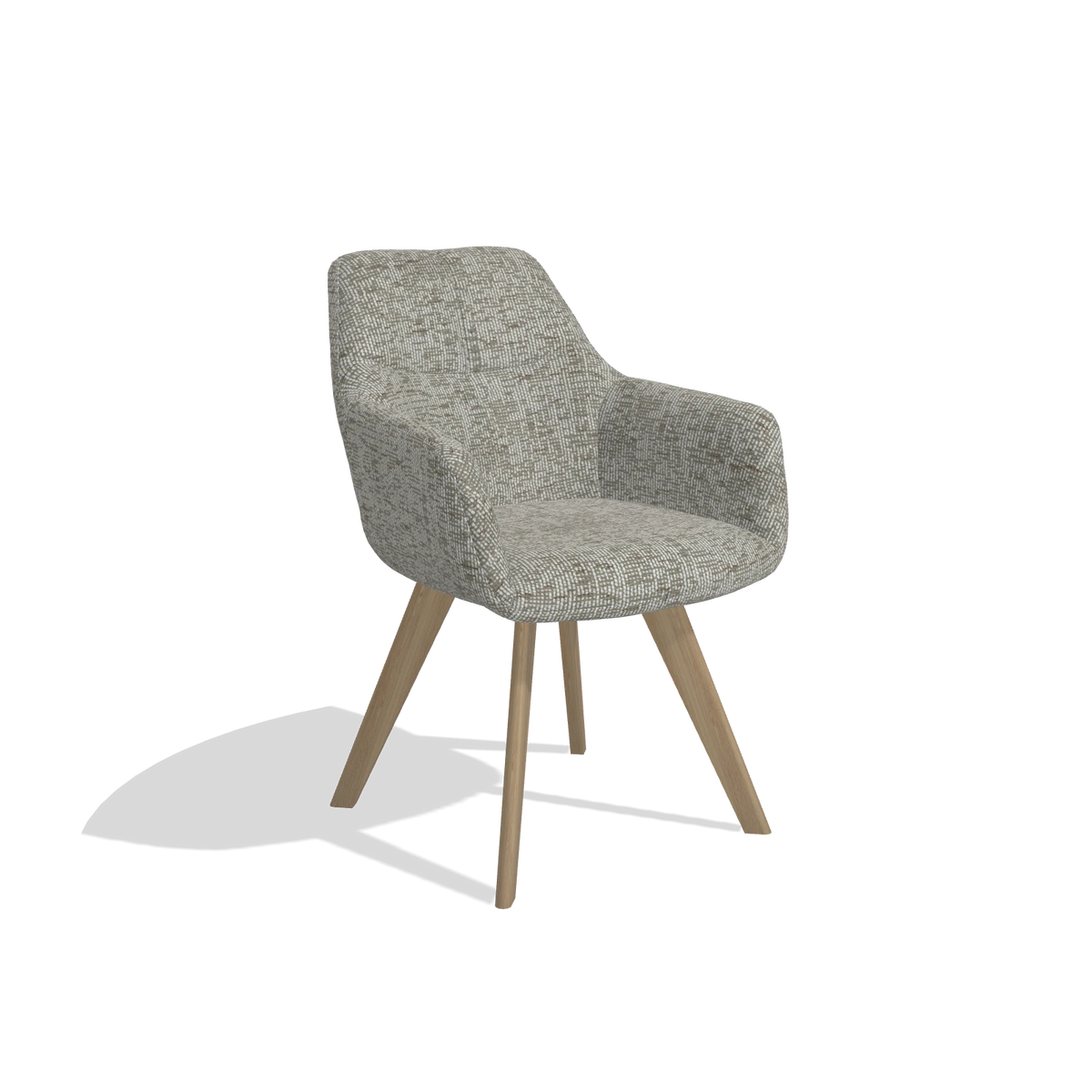 Dining Chair with Armrests Basil 6624 in Be Fine 120 fabric (grey), natural legs, angled view