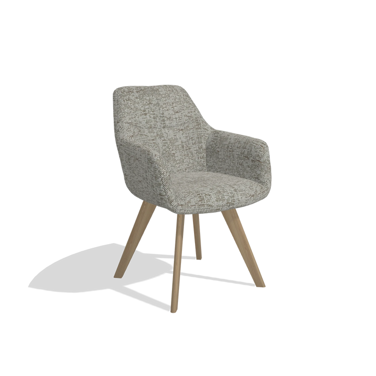 Dining Chair with Armrests Basil 6624 in Be Fine 120 fabric (grey), natural legs, angled view