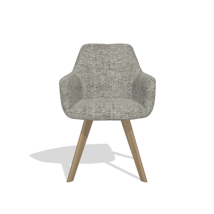Dining Chair with Armrests Basil 6624 in Be Fine 120 fabric (grey), natural legs, front view