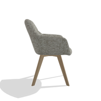 Dining Chair with Armrests Basil 6624 in Be Fine 120 fabric (grey), natural legs, side view