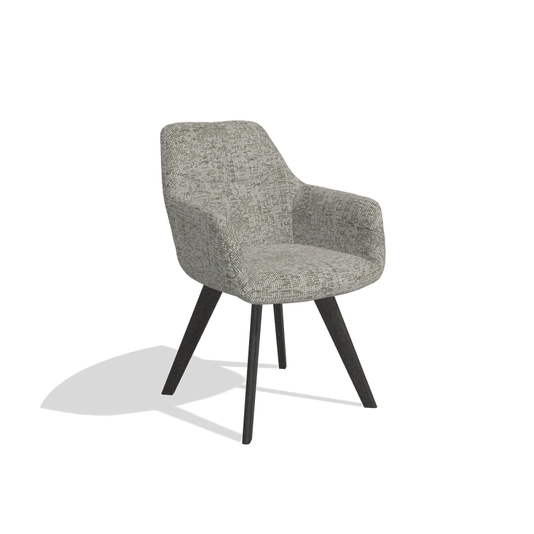 Dining Chair with Armrests Basil 6624 in Be Fine 120 fabric (grey), tobacco legs, angled view