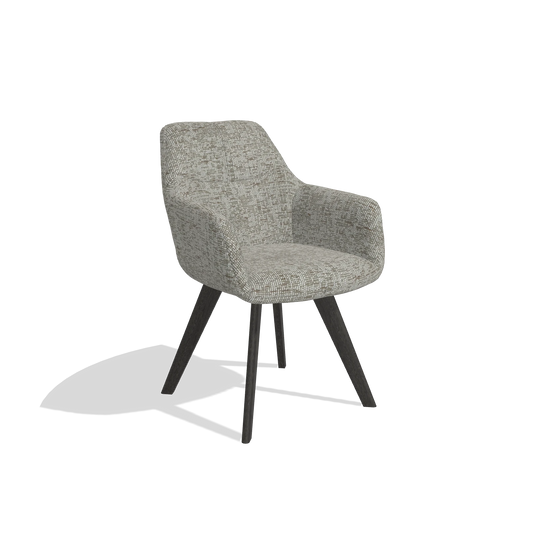 Dining Chair with Armrests Basil 6624 in Be Fine 120 fabric (grey), tobacco legs, angled view