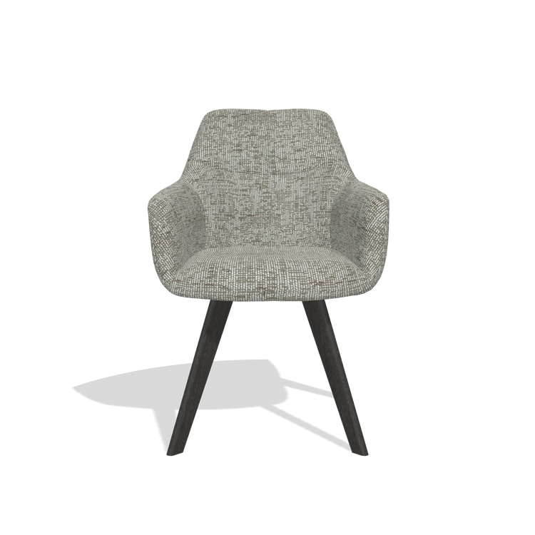 Dining Chair with Armrests Basil 6624 in Be Fine 120 fabric (grey), tobacco legs, front view