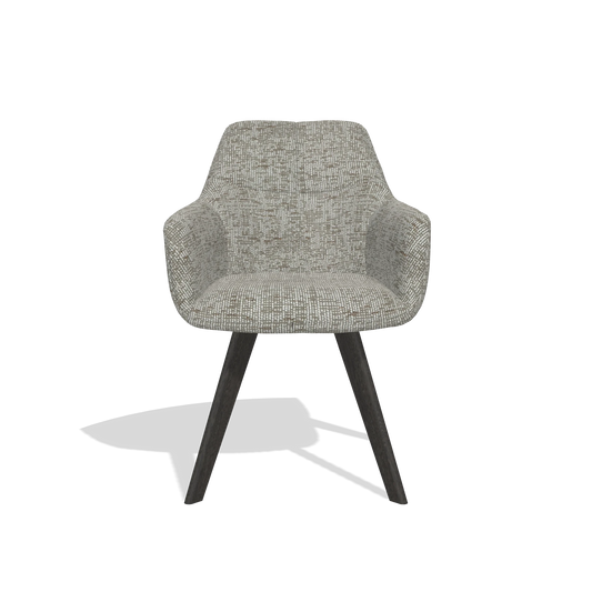 Dining Chair with Armrests Basil 6624 in Be Fine 120 fabric (grey), tobacco legs, front view