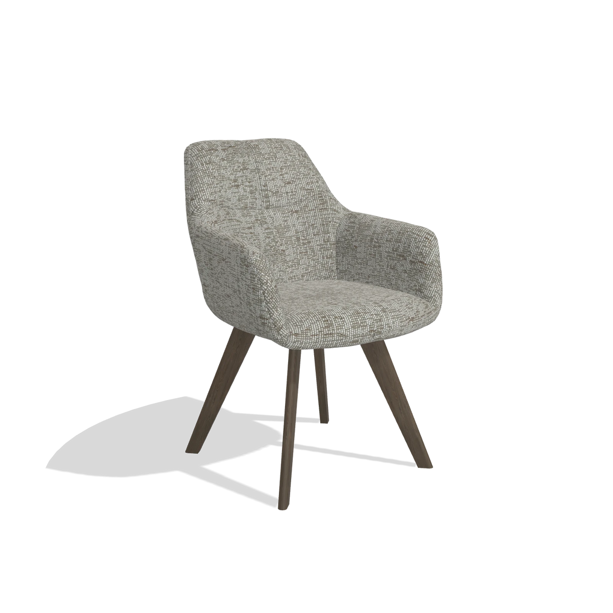 Dining Chair with Armrests Basil 6624 in Be Fine 120 fabric (grey), walnut legs, angled view