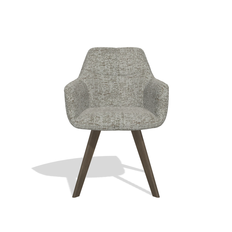 Dining Chair with Armrests Basil 6624 in Be Fine 120 fabric (grey), walnut legs, front view