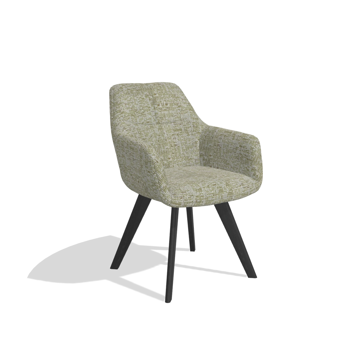 Dining Chair with Armrests Basil 6624 in Be Fine 429 fabric (sage), black legs, angled view