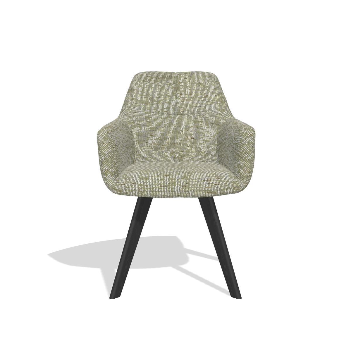 Dining Chair with Armrests Basil 6624 in Be Fine 429 fabric (sage), black legs, front view