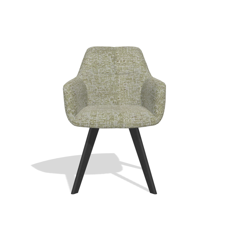 Dining Chair with Armrests Basil 6624 in Be Fine 429 fabric (sage), black legs, front view