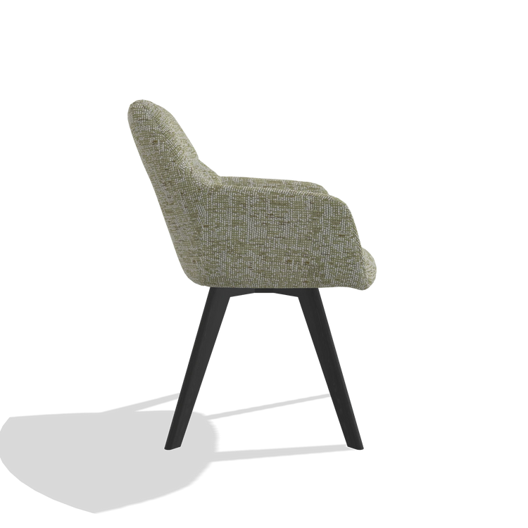 Dining Chair with Armrests Basil 6624 in Be Fine 429 fabric (sage), black legs, side view
