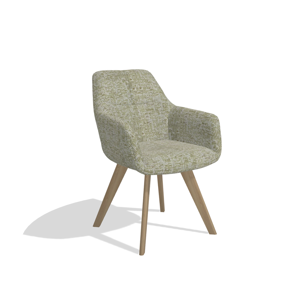 Dining Chair with Armrests Basil 6624 in Be Fine 429 fabric (sage), natural legs, angled view