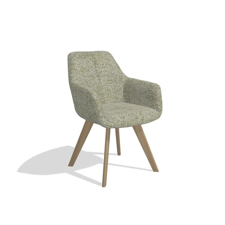 Dining Chair with Armrests Basil 6624 in Be Fine 429 fabric (sage), natural legs, angled view