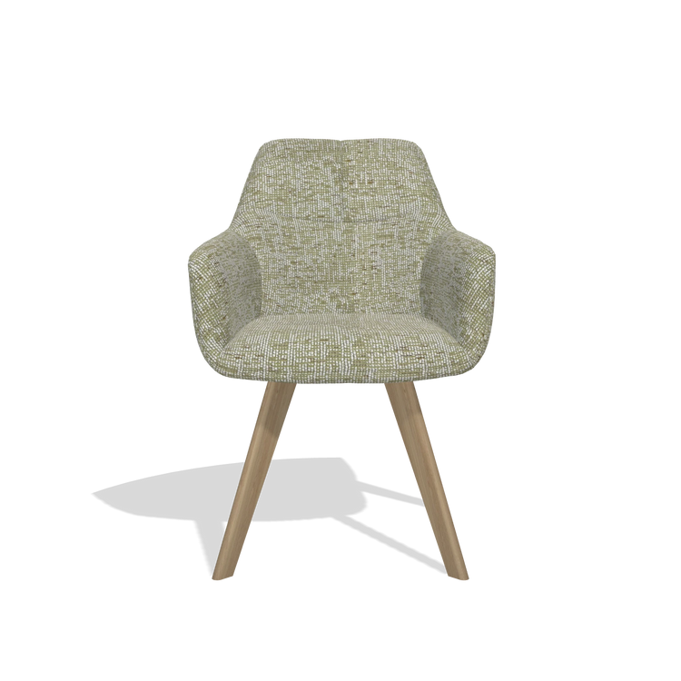 Dining Chair with Armrests Basil 6624 in Be Fine 429 fabric (sage), natural legs, front view
