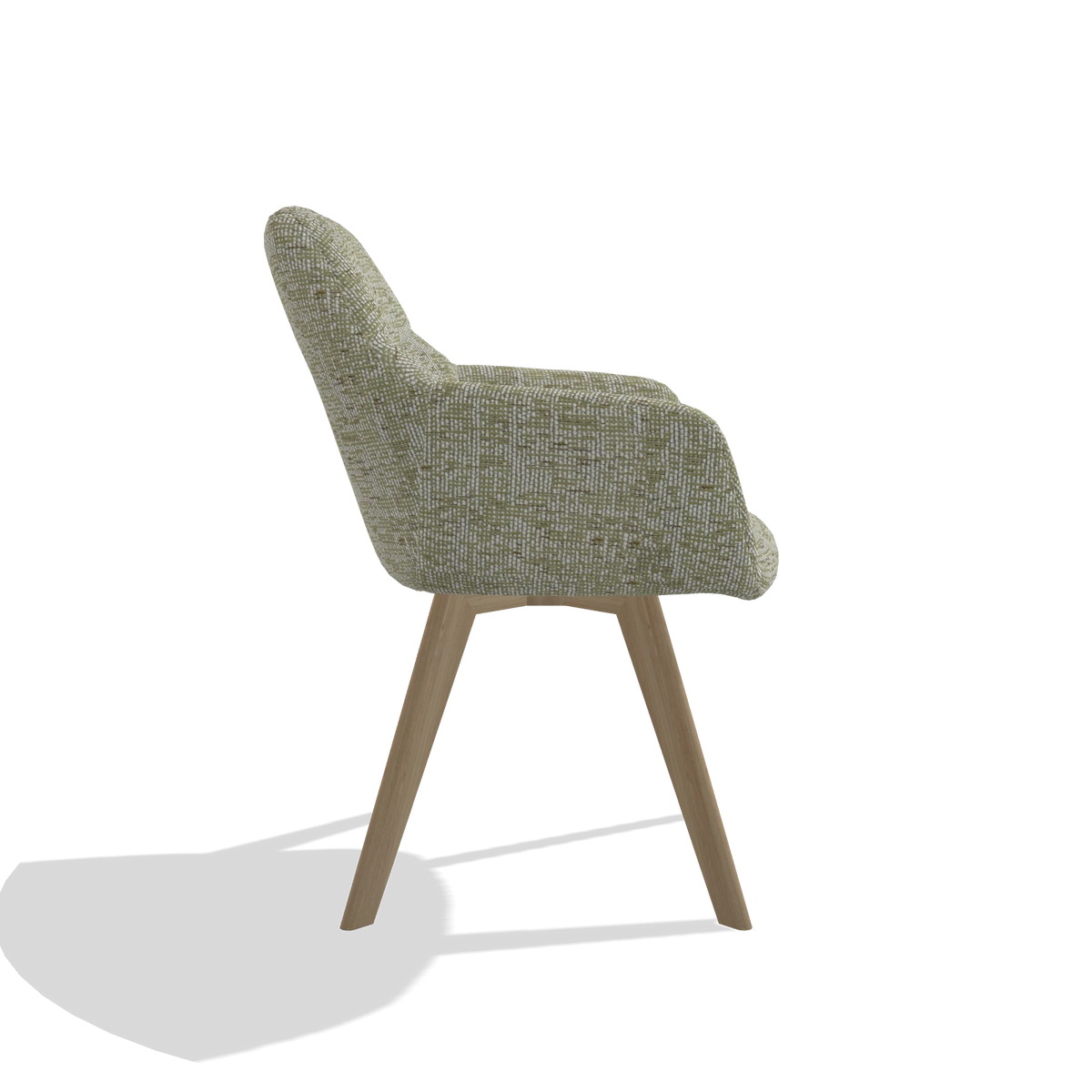 Dining Chair with Armrests Basil 6624 in Be Fine 429 fabric (sage), natural legs, side view