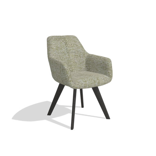 Dining Chair with Armrests Basil 6624 in Be Fine 429 fabric (sage), tobacco legs, angled view