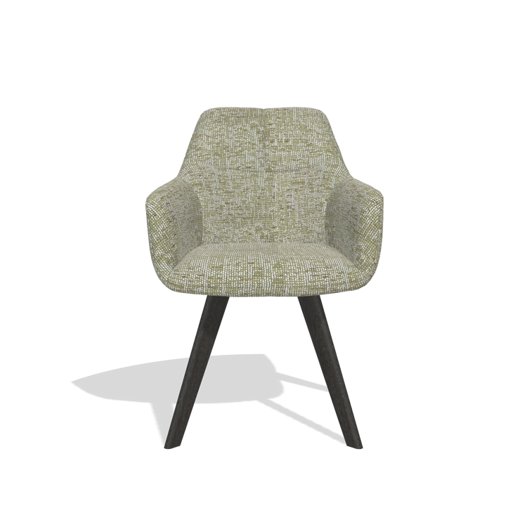 Dining Chair with Armrests Basil 6624 in Be Fine 429 fabric (sage), tobacco legs, front view