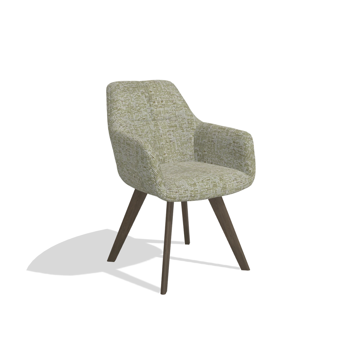 Dining Chair with Armrests Basil 6624 in Be Fine 429 fabric (sage), walnut legs, angled view