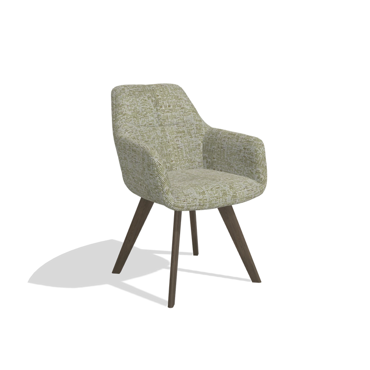 Dining Chair with Armrests Basil 6624 in Be Fine 429 fabric (sage), walnut legs, angled view