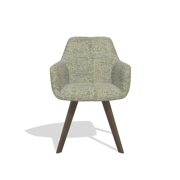 Dining Chair with Armrests Basil 6624 in Be Fine 429 fabric (sage), walnut legs, front view