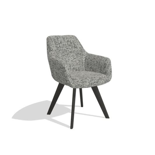 Dining Chair with Armrests Basil 6624 in Be Fine 45 fabric (taupe), tobacco legs, angled view