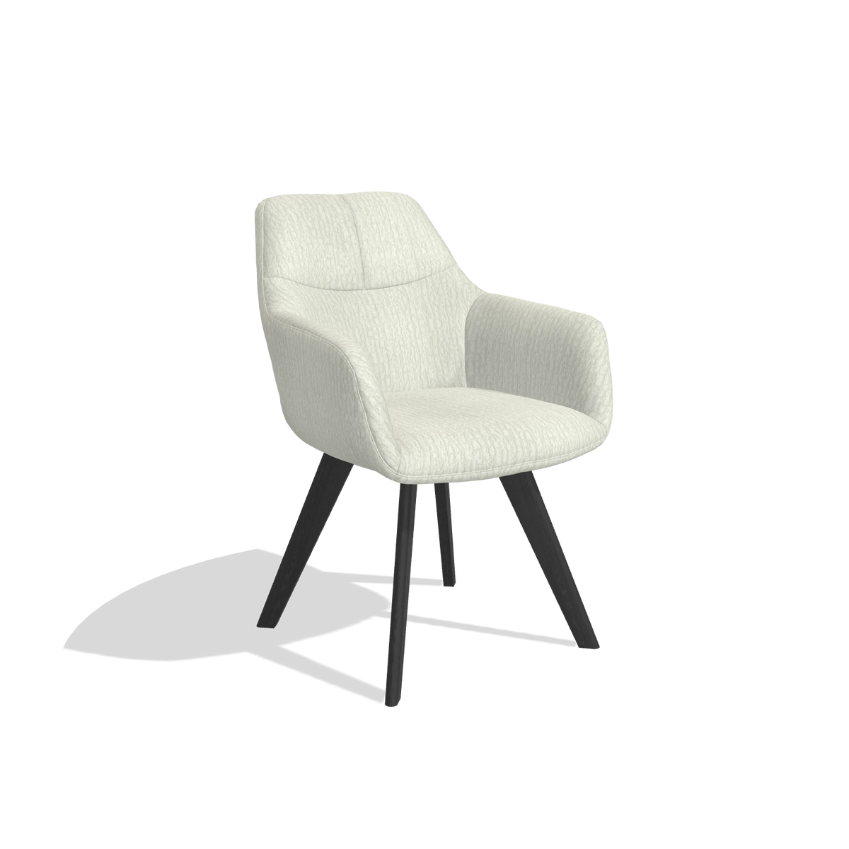 Dining Chair with Armrests Basil 6624 in Energy 101 fabric (light grey), black legs, angled view