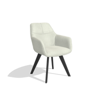 Dining Chair with Armrests Basil 6624 in Energy 101 fabric (light grey), black legs, angled view