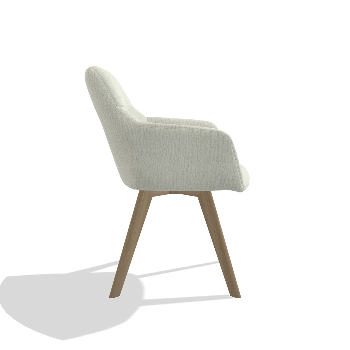 Dining Chair with Armrests Basil 6624 in Energy 101 fabric (light grey), natural legs, side view