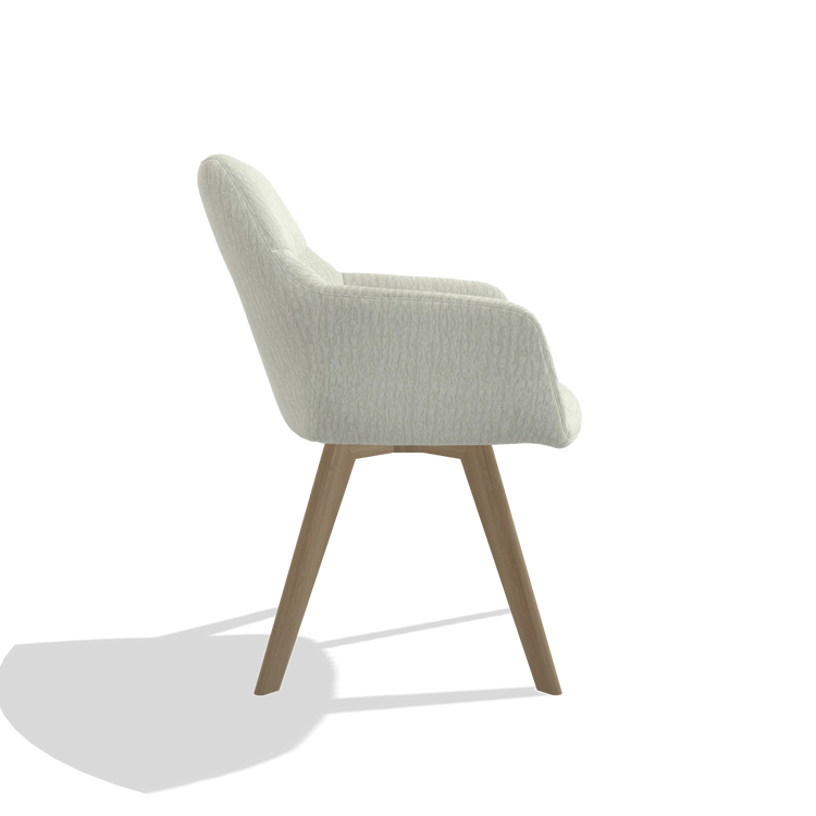 Dining Chair with Armrests Basil 6624 in Energy 101 fabric (light grey), natural legs, side view