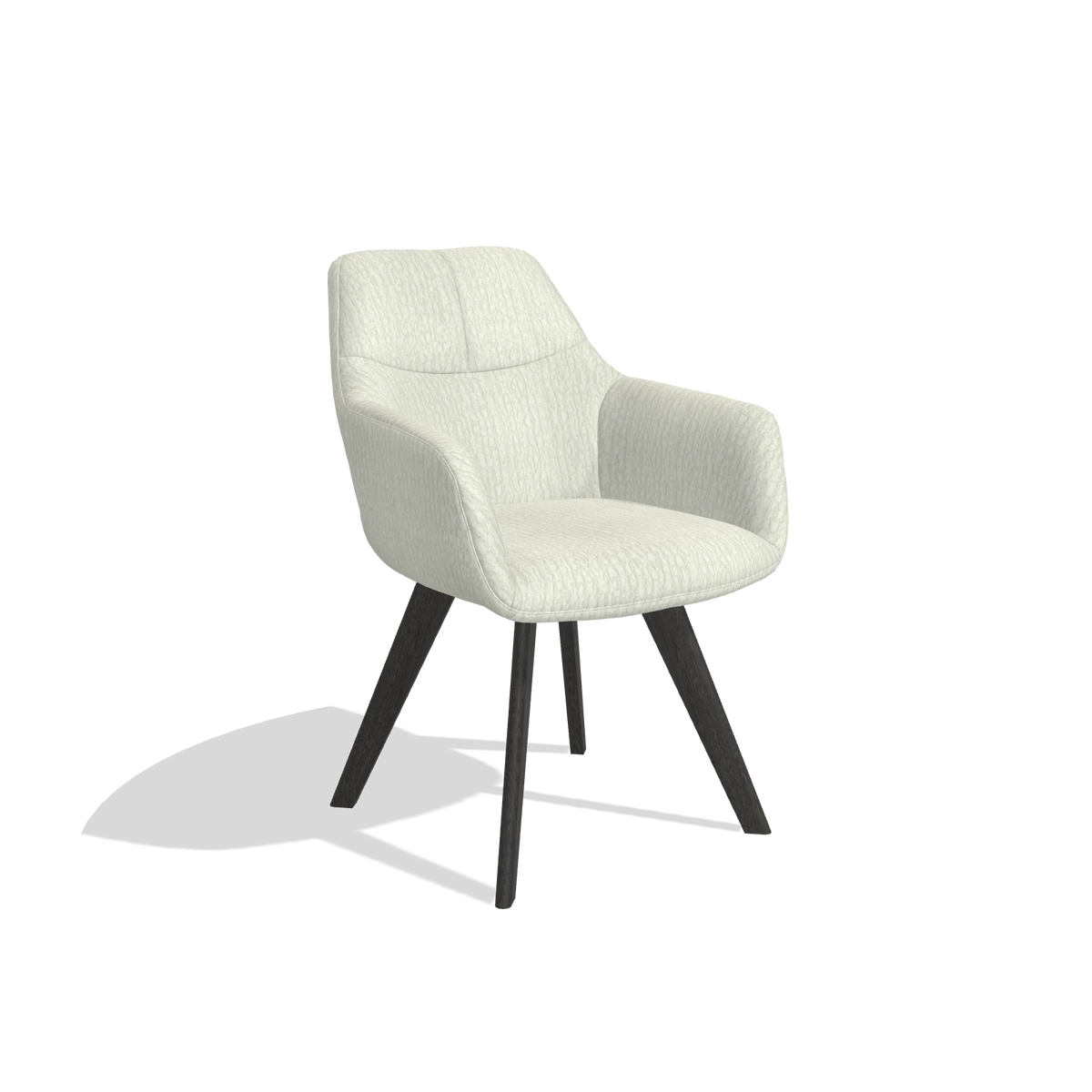Dining Chair with Armrests Basil 6624 in Energy 101 fabric (light grey), tobacco legs, angled view