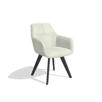 Dining Chair with Armrests Basil 6624 in Energy 101 fabric (light grey), tobacco legs, angled view
