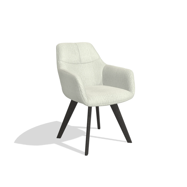 Dining Chair with Armrests Basil 6624 in Energy 101 fabric (light grey), tobacco legs, angled view