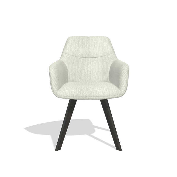 Dining Chair with Armrests Basil 6624 in Energy 101 fabric (light grey), tobacco legs, front view