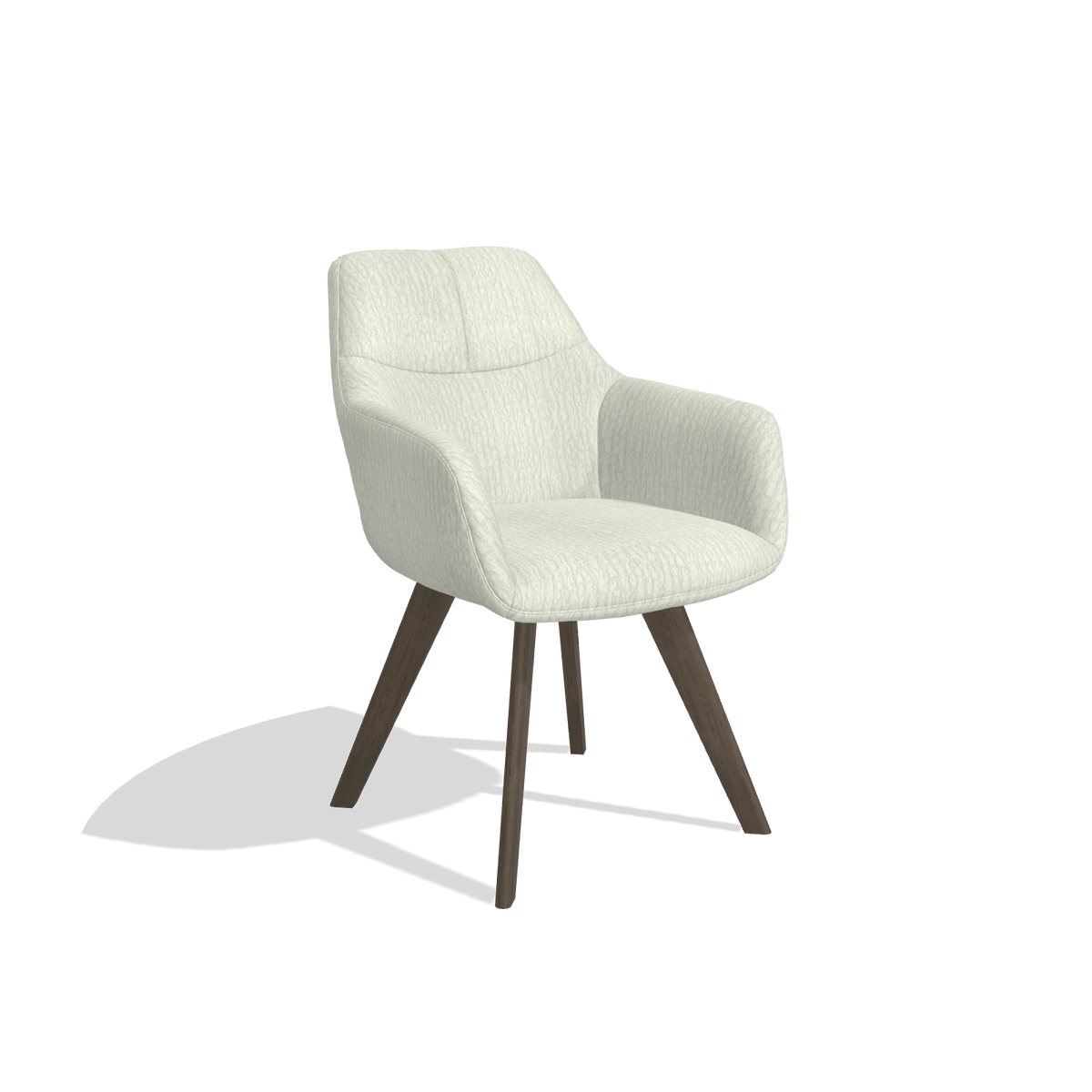 Dining Chair with Armrests Basil 6624 in Energy 101 fabric (light grey), walnut legs, angled view
