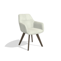 Dining Chair with Armrests Basil 6624 in Energy 101 fabric (light grey), walnut legs, angled view