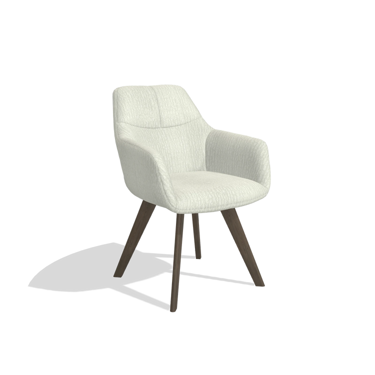 Dining Chair with Armrests Basil 6624 in Energy 101 fabric (light grey), walnut legs, angled view