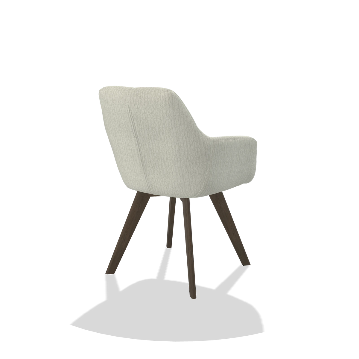 Dining Chair with Armrests Basil 6624 in Energy 101 fabric (light grey), walnut legs, back angled view