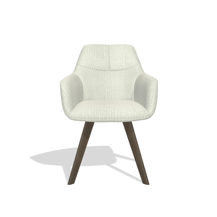 Dining Chair with Armrests Basil 6624 in Energy 101 fabric (light grey), walnut legs, front view