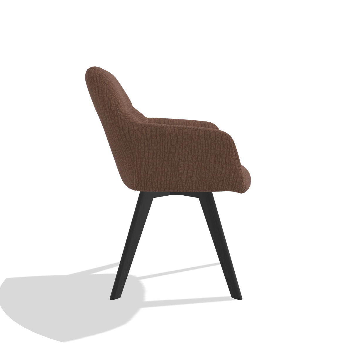 Dining Chair with Armrests Basil 6624 in Energy 96 fabric (brown), black legs, side view