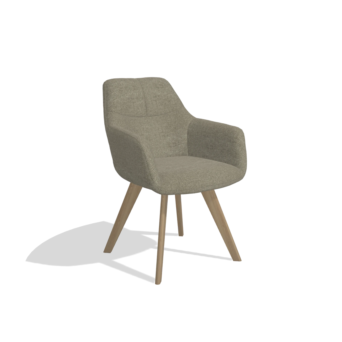 Esszimmerstuhl mit Armlehnen Basil 6624 in Stoff Guard 193 (Taupe), Beine in Natur, Schrägansicht